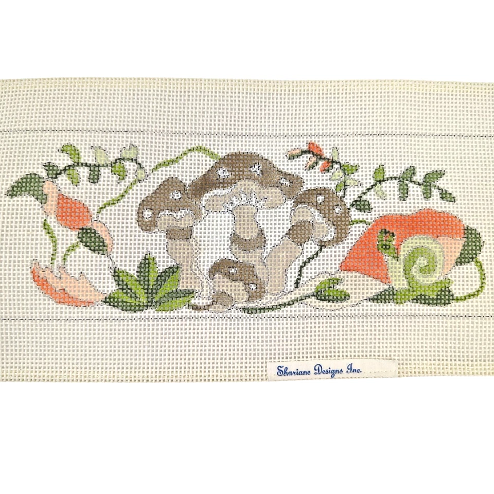 Vtg 29" Mushroom & Snail Garden Hand Painted Needlepoint Canvas Shariane Designs - Image 4 of 4