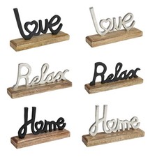 Deko Schriftzug auf Sockel Aufsteller Mangoholz Metall Holz Dekoration