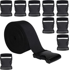 2 Inch Wide 10 Yards Black Nylon Webbing Strap  10 PCS Adjustable Buckles Pl...