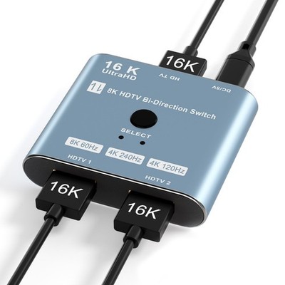8K 16K HDMI 2.1 Switch 2 In 1 Out Bidirectional Splitter 48Gbps
