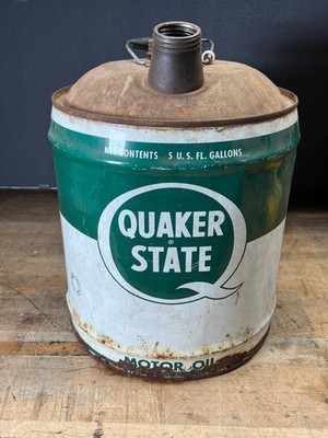 Vintage 1950 s Quaker State 5 Gallon Motor Oil Can Green