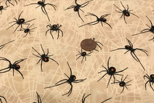Black Spider*White Webs* on Tan* Andover Fabrics * 100% Cotton Remnant *8" x 21"