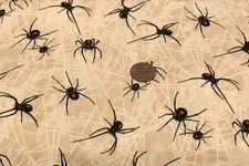 Black Spider*White Webs* on Tan* Andover Fabrics * 100% Cotton Remnant *8" x 21"