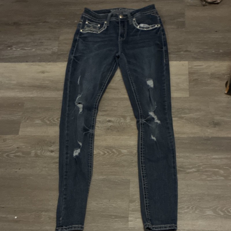 Sexy Couture Women's Blue Skinny Jeans Distressed Embroidered Rhinestone