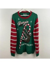 Ugly Christmas Men  s Sloth Hangin for the Holiday Long Sleeve Sweater Size M