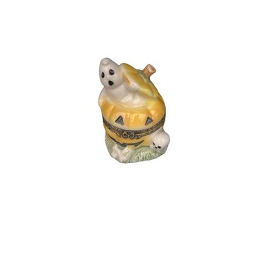 Halloween Ghost Pumpkin Skull Herco Hinged Box Collection Ceramic Trinket 3.25'' 