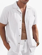 COOFANDY Cotton Linen Henley Shirt Short Sleeve Hippie Casual Beach Sz Small Men
