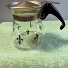 Vintage 4" Mini Pyrex Single Coffee Tea Carafe Pot Gold Fleur de lis Pattern