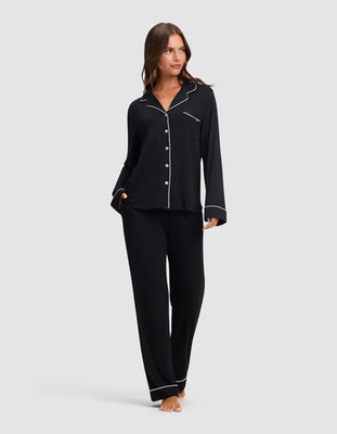 Cozy Earth Bamboo Pajama Top Long Sleeve Black Stretch Knit Sleep Womens XXL