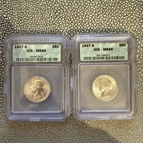 Two 1947-S Washington Quarter MS66 ICG