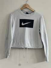 Nike Women's Cropped Sweatshirt Medium Drawstring Waist Long Sleeve Gray Black