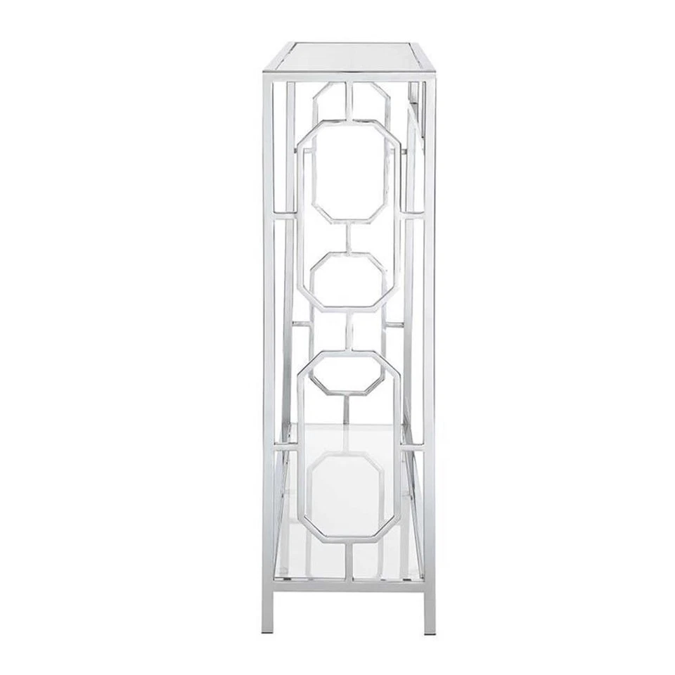 Convenience Concepts Omega Clear Glass Rectangular Console Table in Chrome - Image 4 of 4