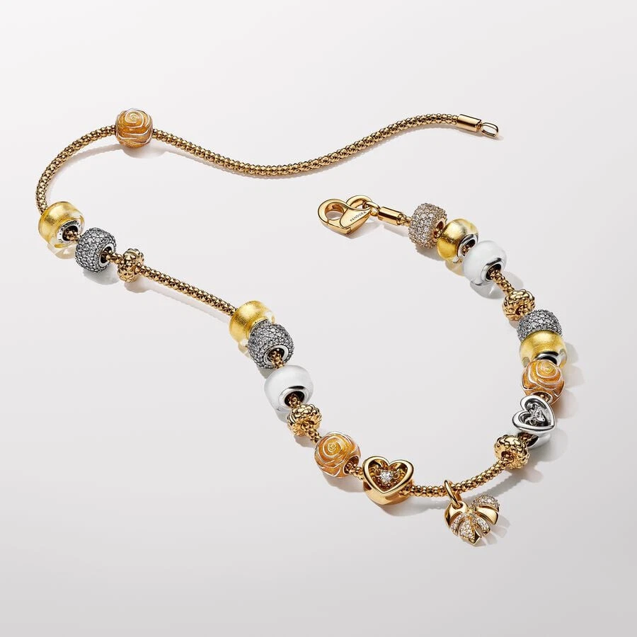 PANDORA Charm Anhänger Blatt Vergoldetes Metall goldfarben Steine weiß 763349C01 - Bild 4 von 4