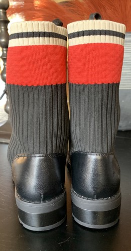 Azalea Wang Boots Size 7.5 Black Combat Splendid Red Sock Bin2 - Picture 6 of 10