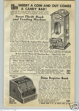 1940 PAPER AD Sweet Thrift Bank & Vending Machine Dime Cash Register Uncle Sam