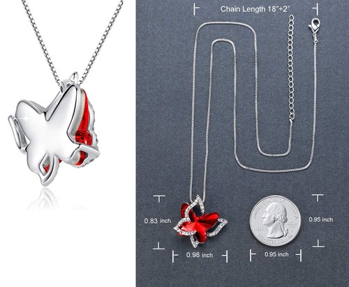 Collier cadeau papillon pierre de naissance cristal, ton argent avec 18”+2” - Photo 3 sur 8