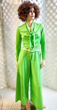 Awesome Vtg 70's 4 Pc Green Polka Dot Belted Bell Bottom Pant Top  Jacket Set S
