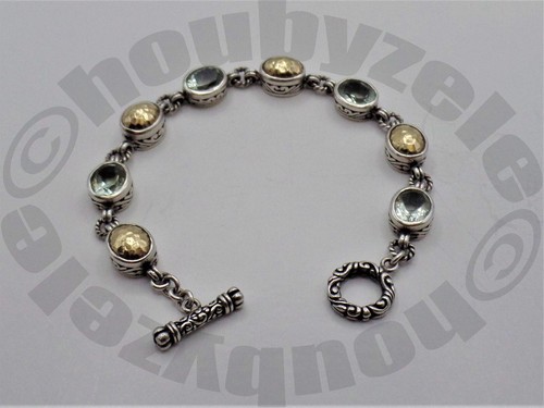 Samuel B Behnam Sterling Green Amethyst and 18K Hammered Link Bracelet - Picture 2 of 11