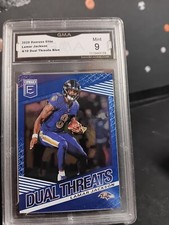 2020 donruss Elite Lamar Jackson #9 dual threat blue (4/10) GMA GRADED 9