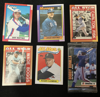 Six Baseball Cards Fisk, Clemens, Martinez, Boggs, Bonilla (Jimmy Dean)
