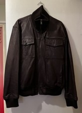 Full Circle Men Chocolate Brown Leather Bomber Jacket in XL