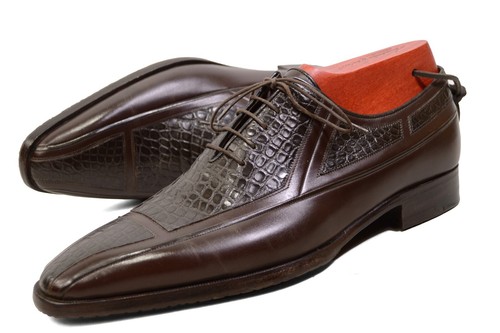 r2000$ A. TESTONI Genuine CROCODILE Shoes brown UK8.5 /US9.5 zilli Authentic - Picture 3 of 11