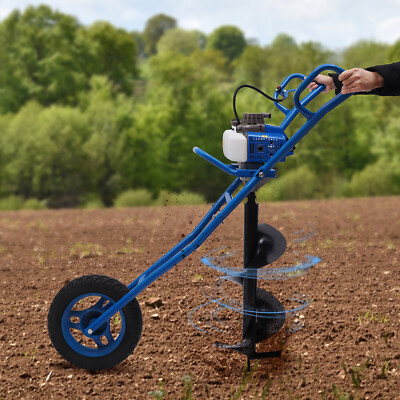 63CC 3hp Gas Powered Post Hole Digger Earth Auger Wheeled Ground Drill w/12'' Bit