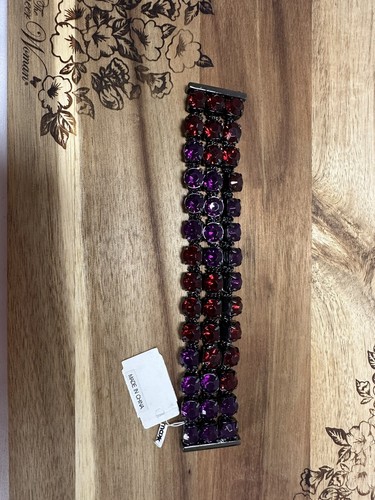 BRACCIALE ROSSO E VIOLA STRASS 3 FILE NERO~SPLENDIDO~MAGNETICO - Foto 2 di 4