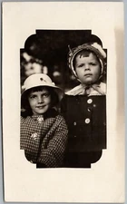 Two Little Girls In Hats & Coats ID'd RPPC Real Photo Postcard C702