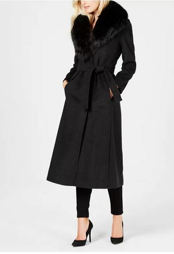 Faux-Fur-Collar Maxi Coat 