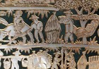 Large 9" Mother of Pearl Carved Island Scenes Gold Trim Hand Made Philippines — photo 3