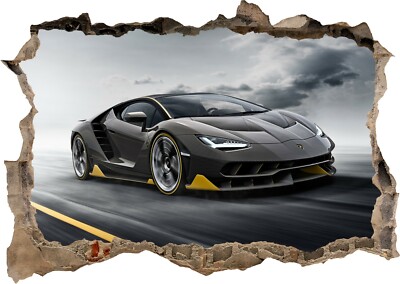 Supersportwagen Rennen schwarz 3D zerschlagen Wand Ansicht Aufkleber Poster Decal Z-1-3-3