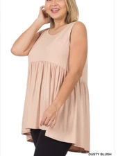 Zenana 1X Soft Stretch  DTY Fabric Sleeveless Empire  Waist & Hi-Low Hem Top