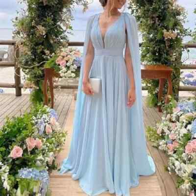 Simple Chiffon Long Mother of the Bride Dresses Open Back Cape Elegant