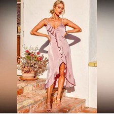 Cupshe Tropical Lush Ruffled Satin Cami Cascading ruffles Dress Size S RefCPS013