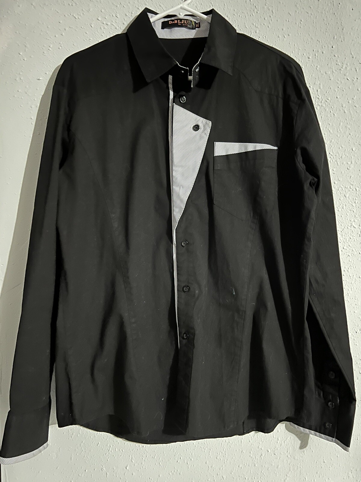 DOUBLJU MEN'S SLIM FIT COTTON TAILORED SHIRT, 2XL Black