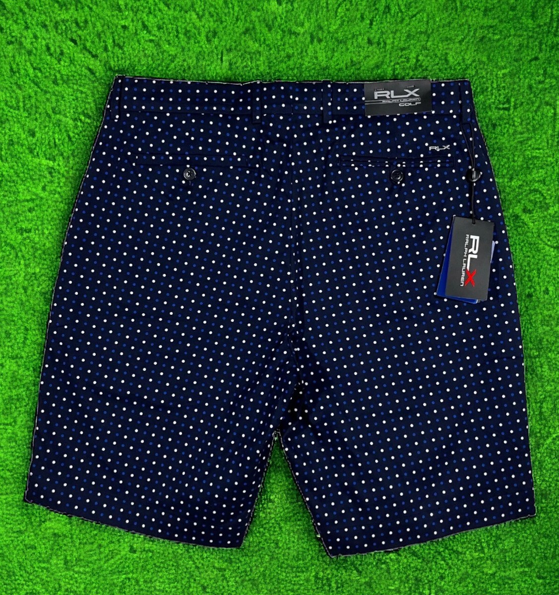 Ralph Lauren RLX PGA Golf Tour Tiger Shorts Navy Blue Dot Print