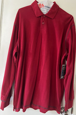 Authentic Consensus Collared Shirt Men's Red Long Sleeve Polo Casual Size M