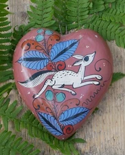 Heart White Coyote Ornament Clay Handmade Hand Painted Medrano Mexican Folk Art
