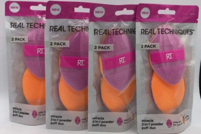 4PK Real Techniques Miracle 2 in 1 Puff Duo #0133 ~ 8 Total ~ FAST SHIPPING ~NEW