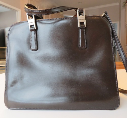 Vintage Boxy 90er Esprit Kunstleder Schultertasche Handtasche mit Riemen oder Henkel