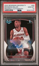 Brandon Miller 2022 Bowman U University 1st Bowman Auto Autograph PSA Gem 10!