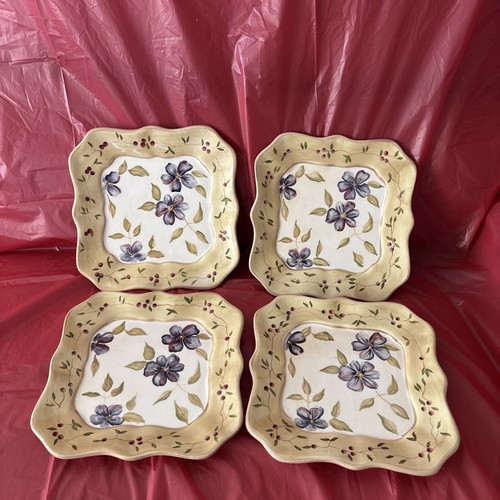 SALE~ Set of 4 CAPRIWARE BOTANICAL HAND PAINTED STONEWARE 8 1/4" PLATES   - Picture 1 of 5
