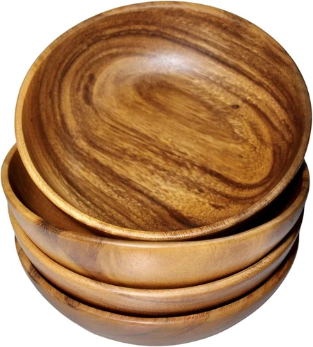 Acacia Wood Bowl, Set of 4, 7” Round, for Serving Food, Salads, Fruits, for K...