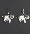 Pig Charm Earrings 925 sterling silver hooks pewter 1" charms Pigs Farm Animals
