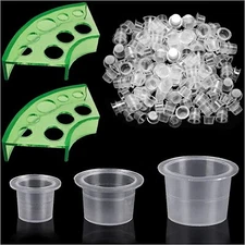 300 Pcs Tattoo Ink Caps with 2 Cups Holders for Tattoo Ink Permanent Makeup