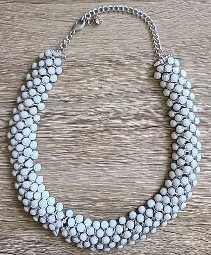 VINTAGE White & Silver Statement Bib Necklace* Ann Taylor?