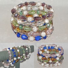 WHOLESALE LOT OF 6 MULTICOLORS SPARKLY BALLS CRYSTALS SPACERS STRETCH BRACELETS