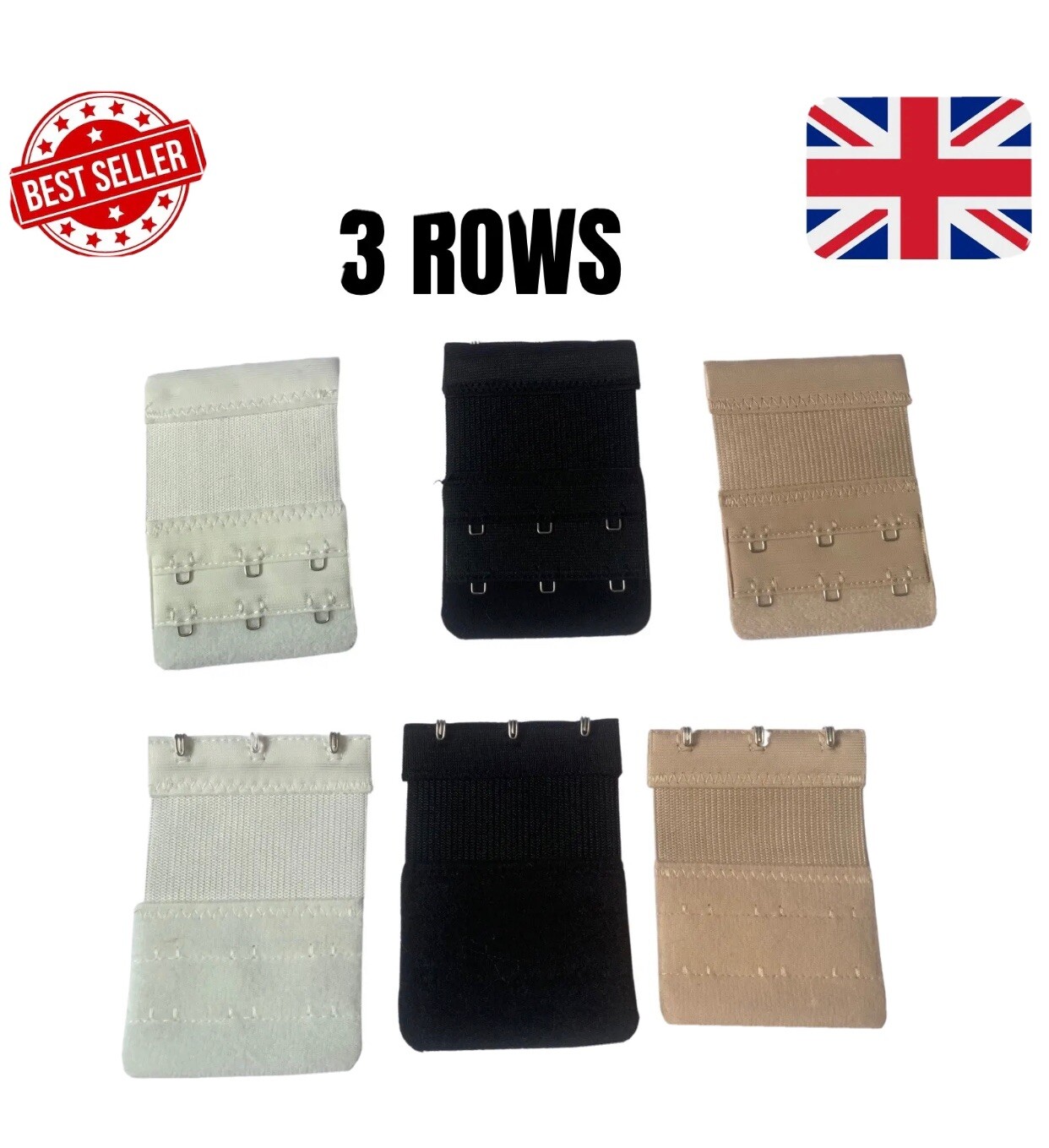 X6 TRIXES Hook Bra Extender Straps  NEW Neutral Colours Black White & Nude Beige