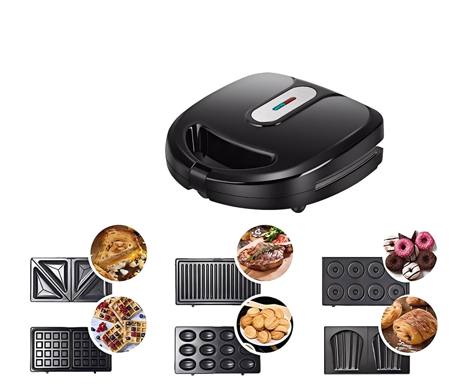 6-in-1 Waffle and Sandwich Maker with Removable Plates